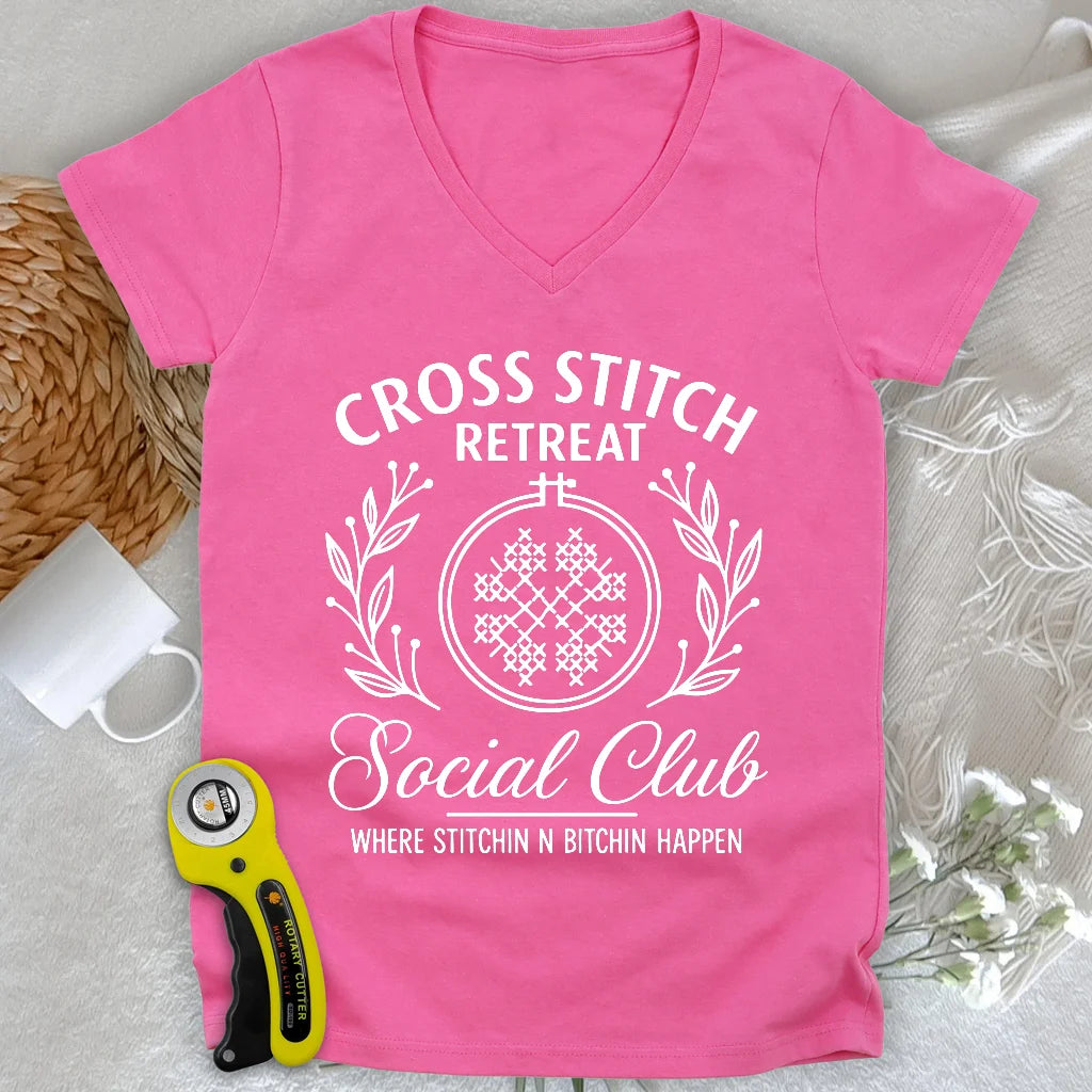 Cross Stitch Retreat Lady V-neck