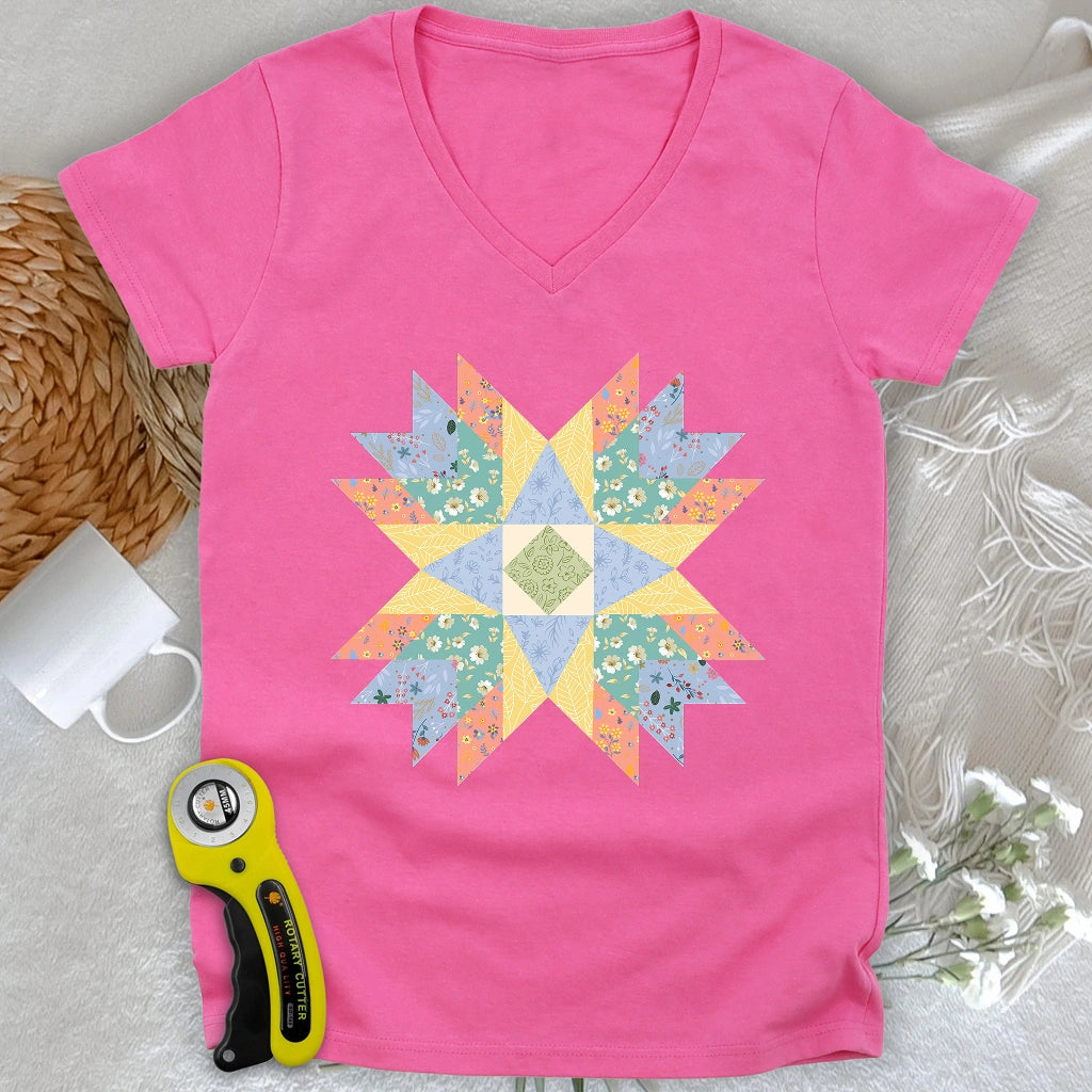 Floral Star Quilt V-neck