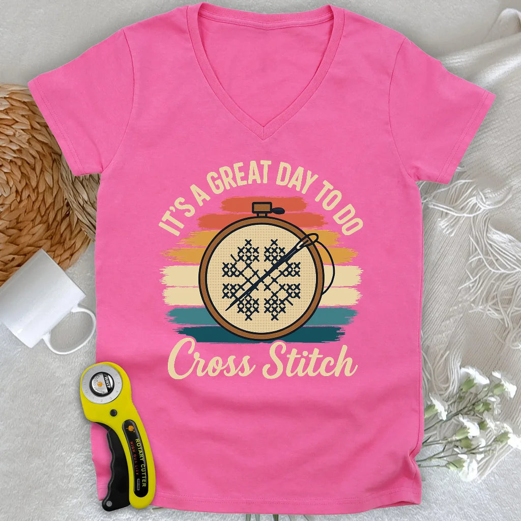 Great Day to Stitch Lady V-neck