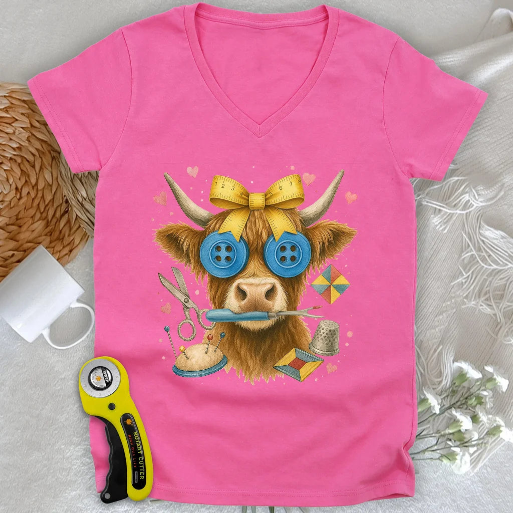 Highland Cow Lady V-neck
