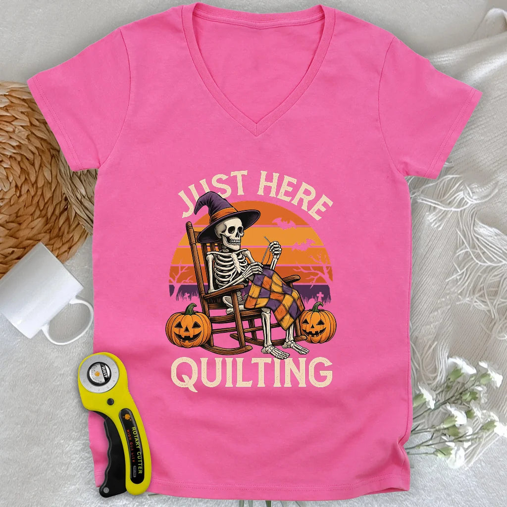 Just Here Quilting Lady V-neck