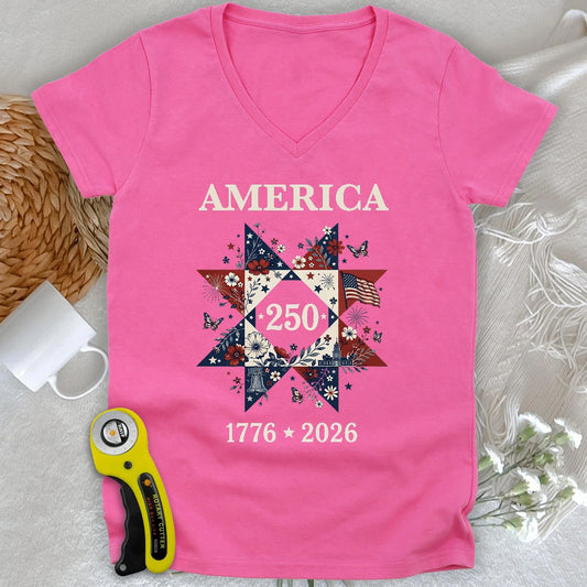 Liberty In Bloom Quilt Lady V-neck