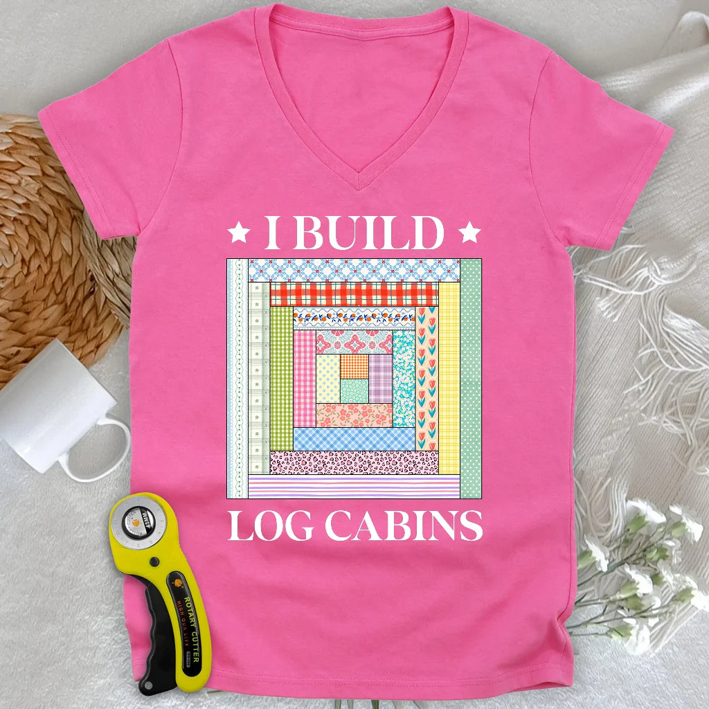 Log Cabin Builder Lady V-neck