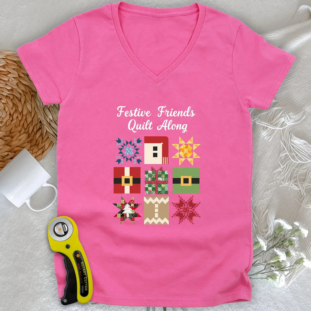 Merry Makers Quilt Lady V-neck