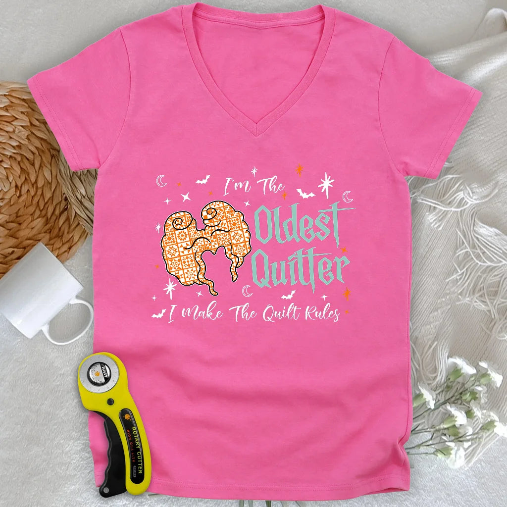 Oldest Quilter Lady V-neck