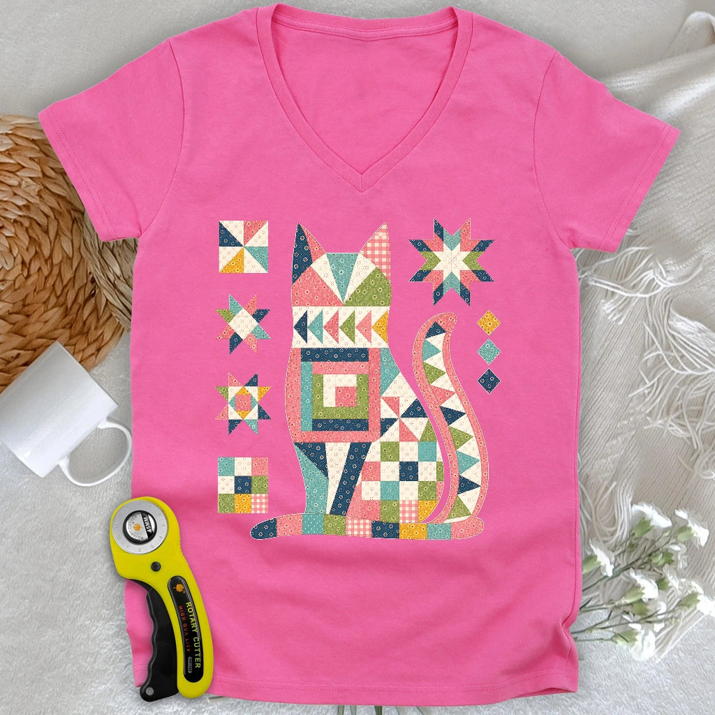 Patchwork Cat Lady V-neck