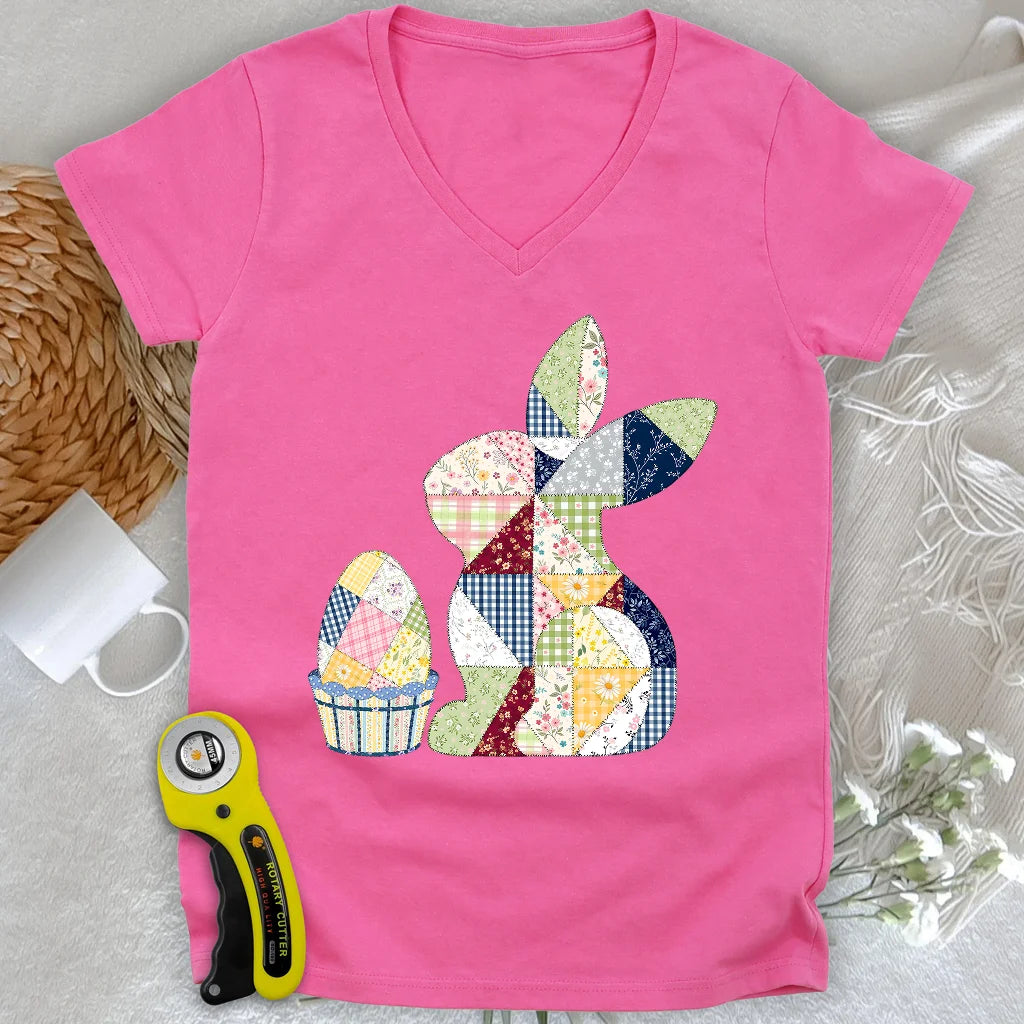Lapin de Pâques en patchwork pour femme Col en V