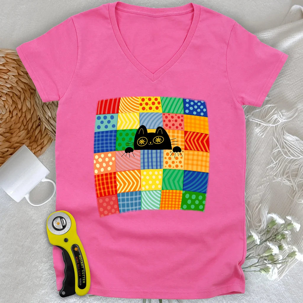 Patchwork Kitty Lady V-neck
