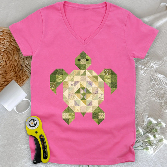 Patchwork Turtle Lady V-neck