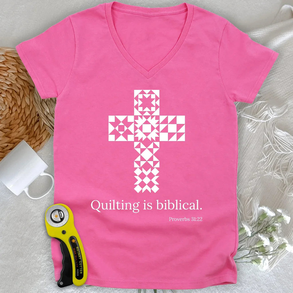 Quilting is biblical Lady V-neck