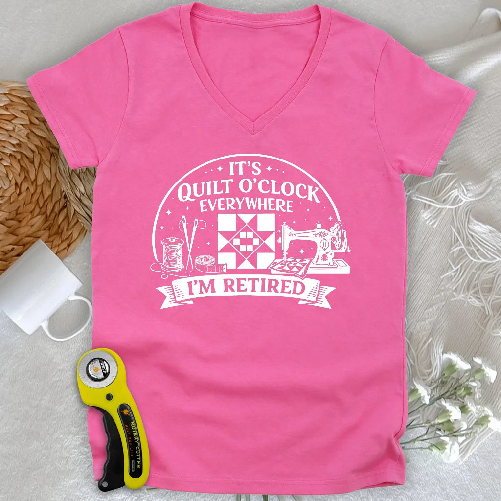 Retired Quilter Lady V-neck