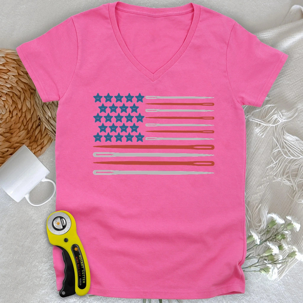 Sewing Flag Lady V-neck