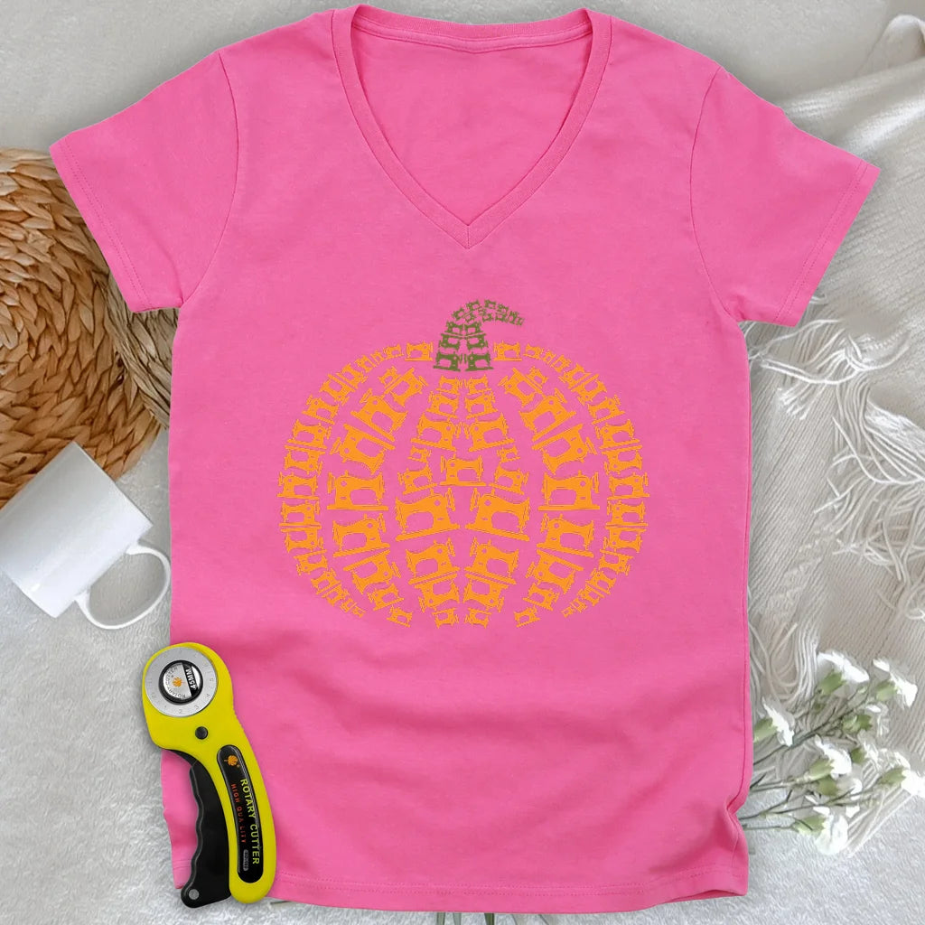 Sewing Machine Pumpkin Lady V-neck