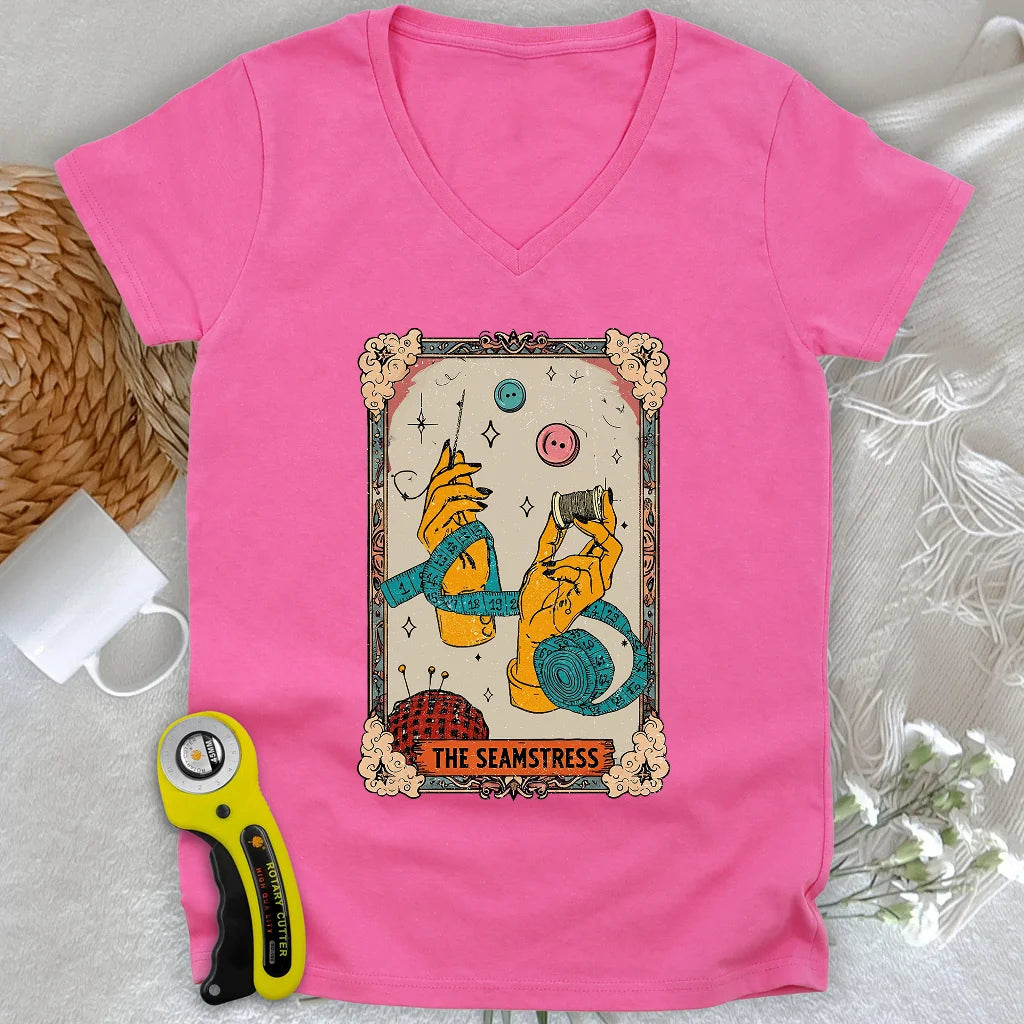 Tarot Card Seamstress Lady V-neck