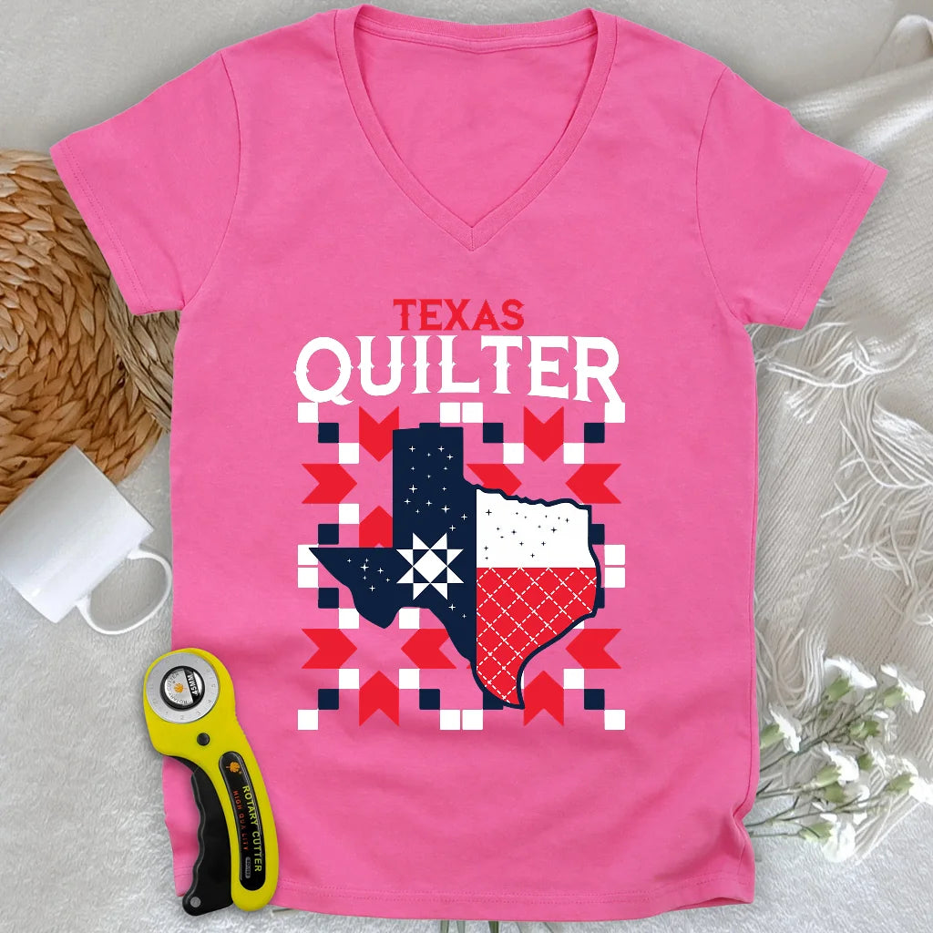 Texas Quilter Lady V-neck