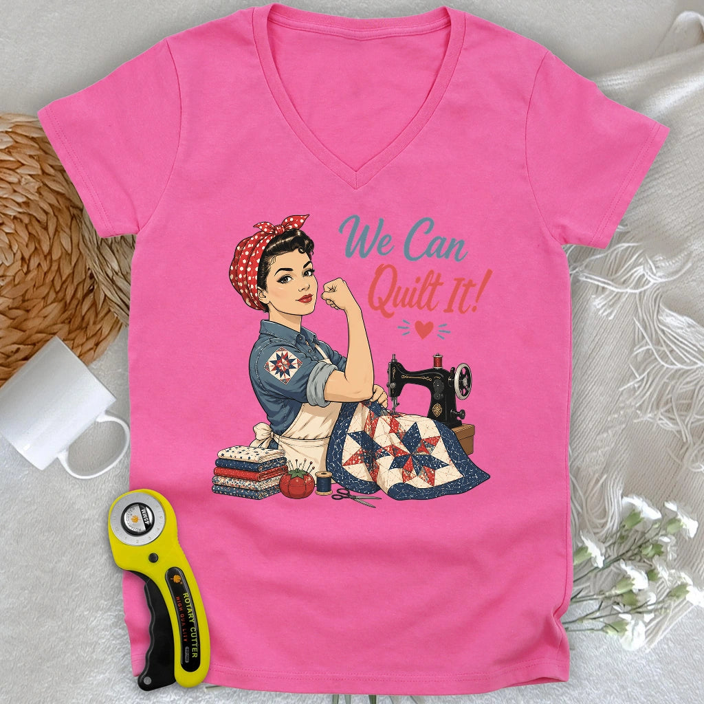 We Can Quilt It Lady V-neck