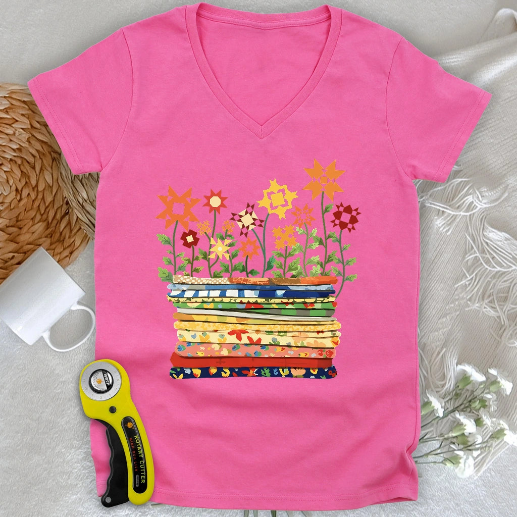 Where Quilts Bloom Lady V-neck