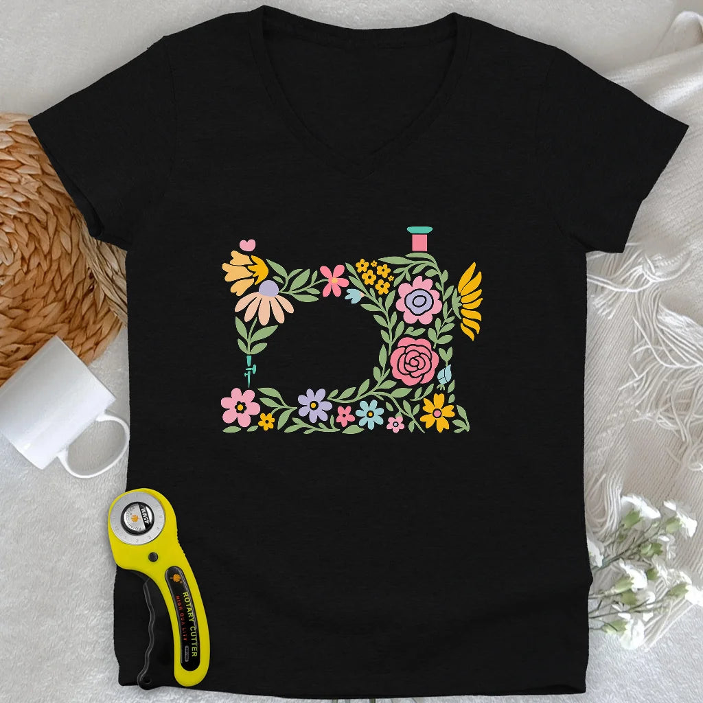Abtract Flower Machine Lady V-neck