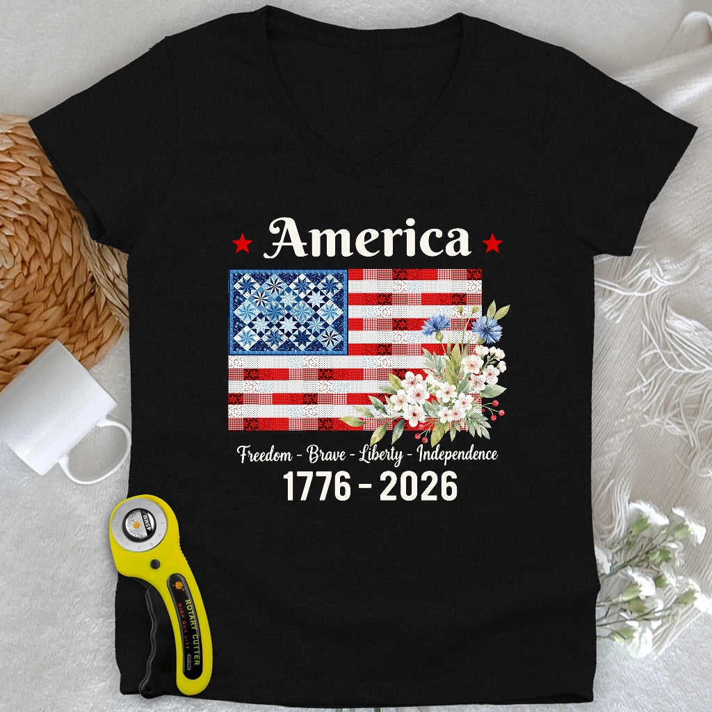 American Patchwork Bloom Lady V-neck