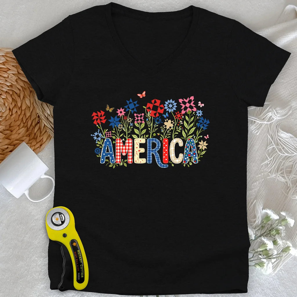 Appliqué America Lady V-neck