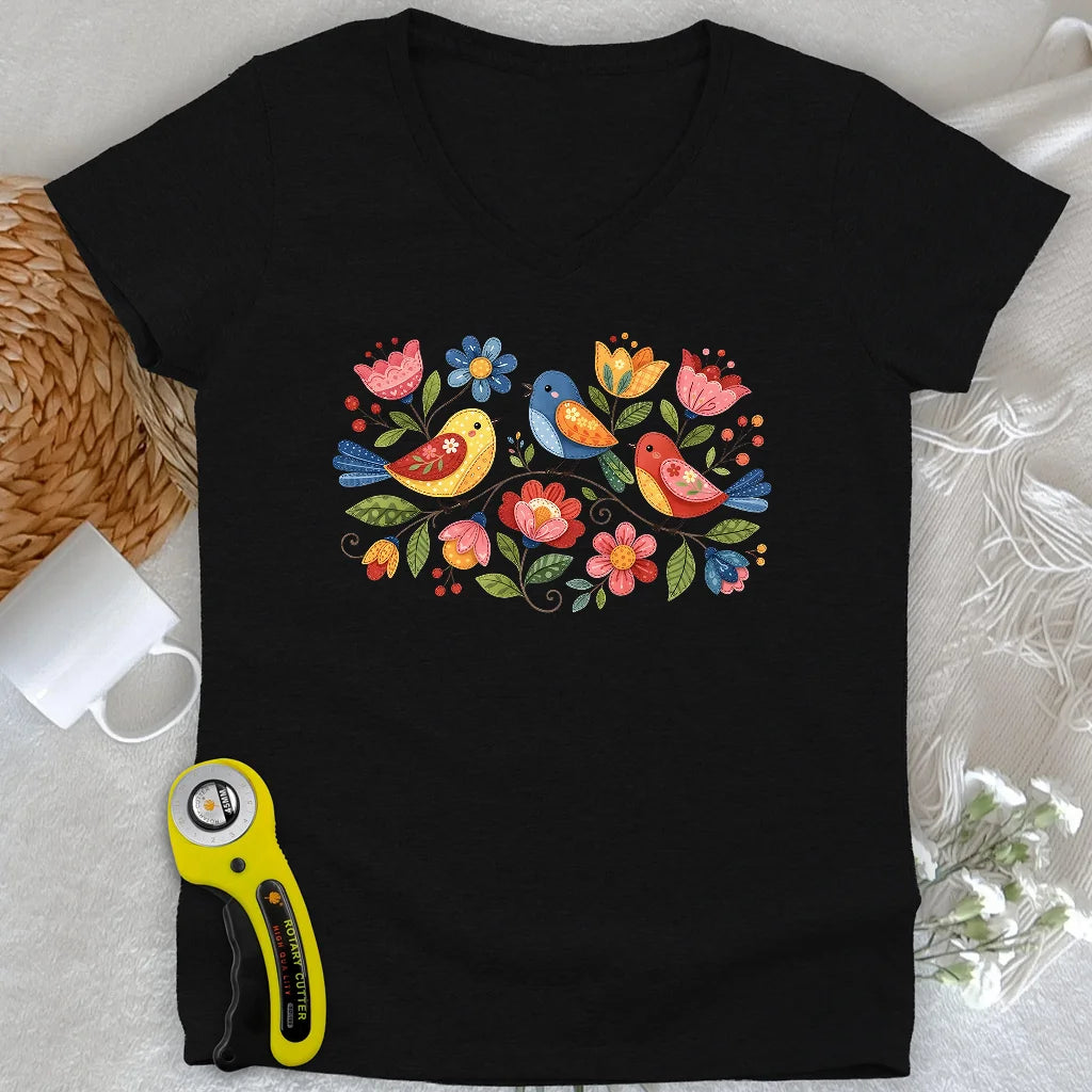 Appliqué Garden Lady V-neck
