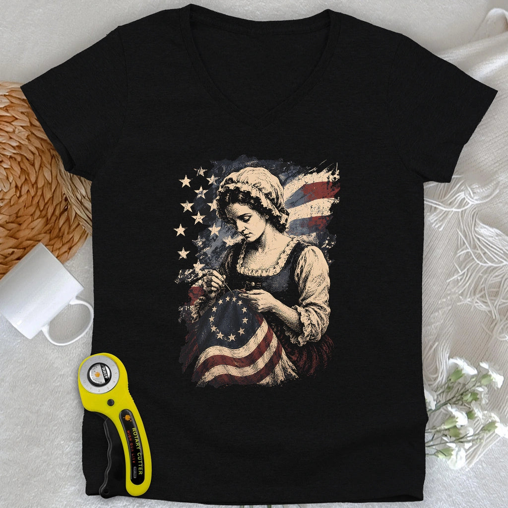 Betsy Ross Flag Lady V-neck