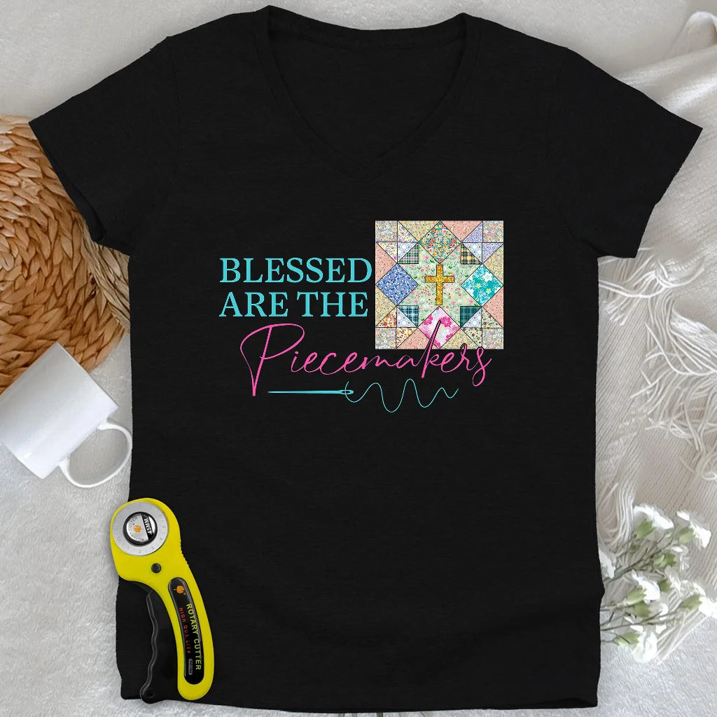 Blessed are the Piecemakers Lady V-neck