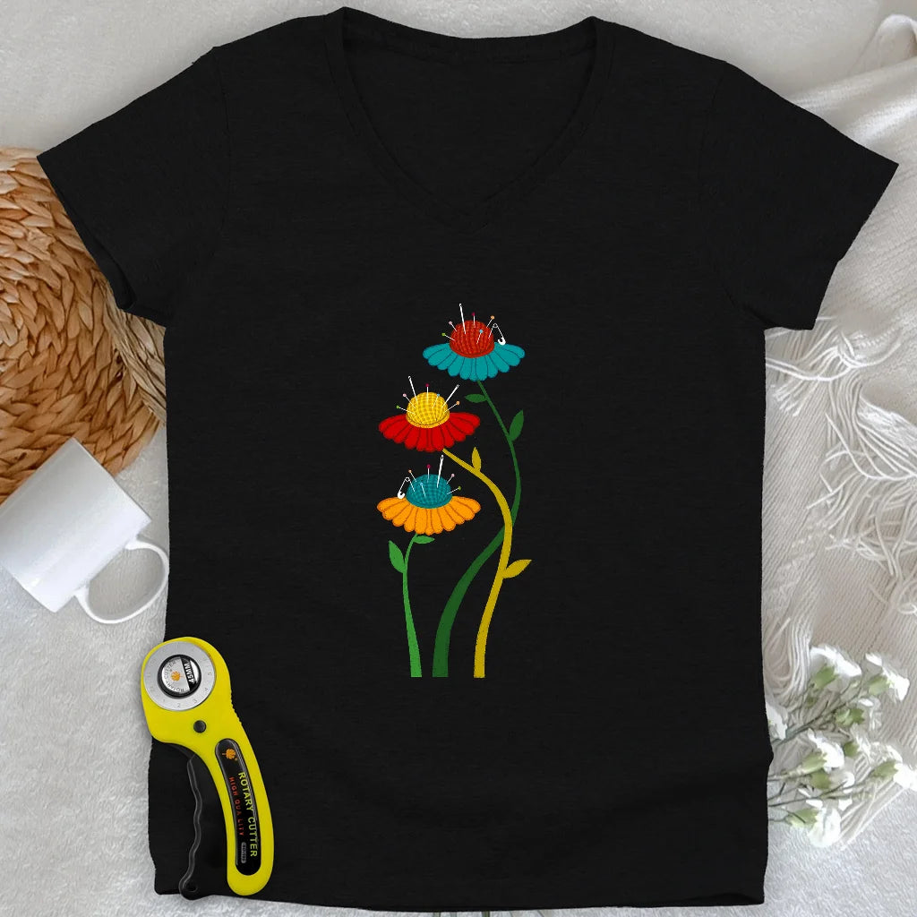 Coussinets Fleuris Col V Femme