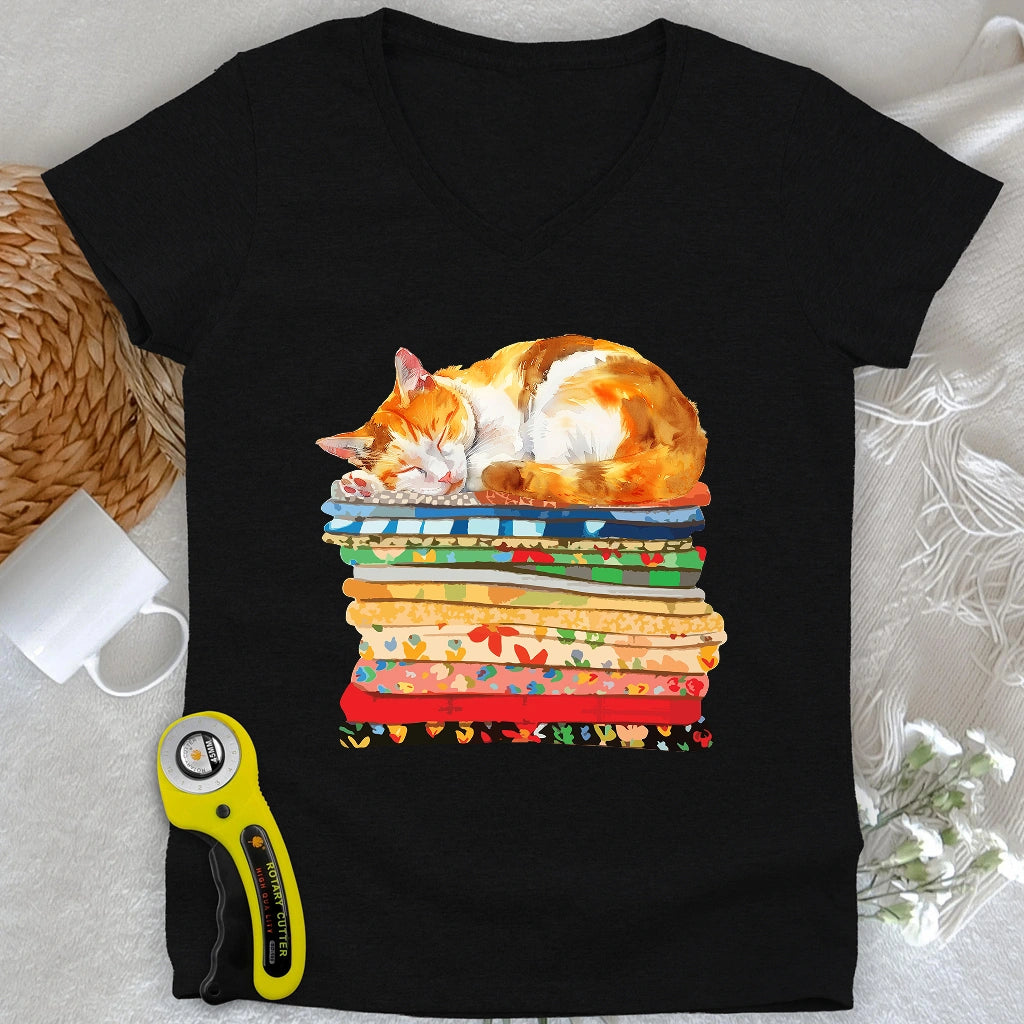 Cat And Fabric V-neck