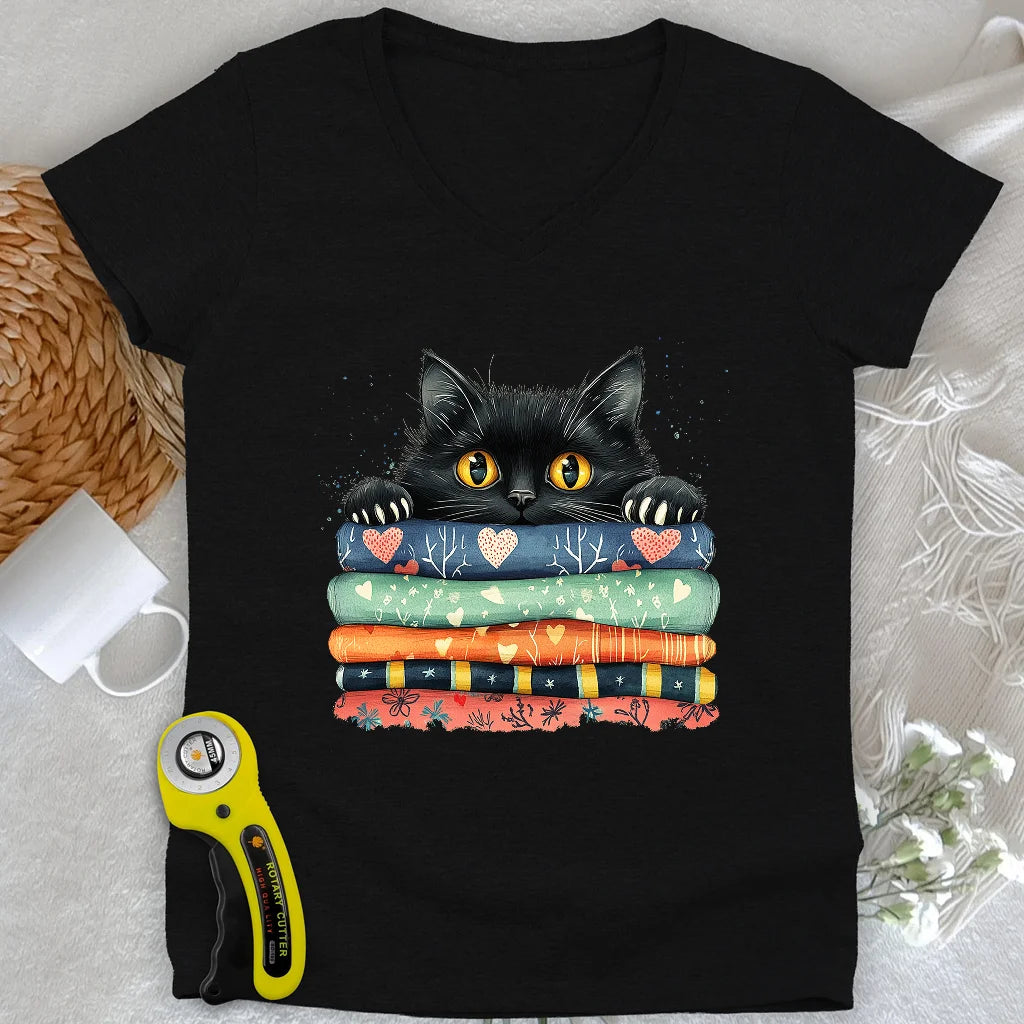 Cat on the fabric Lady V-neck