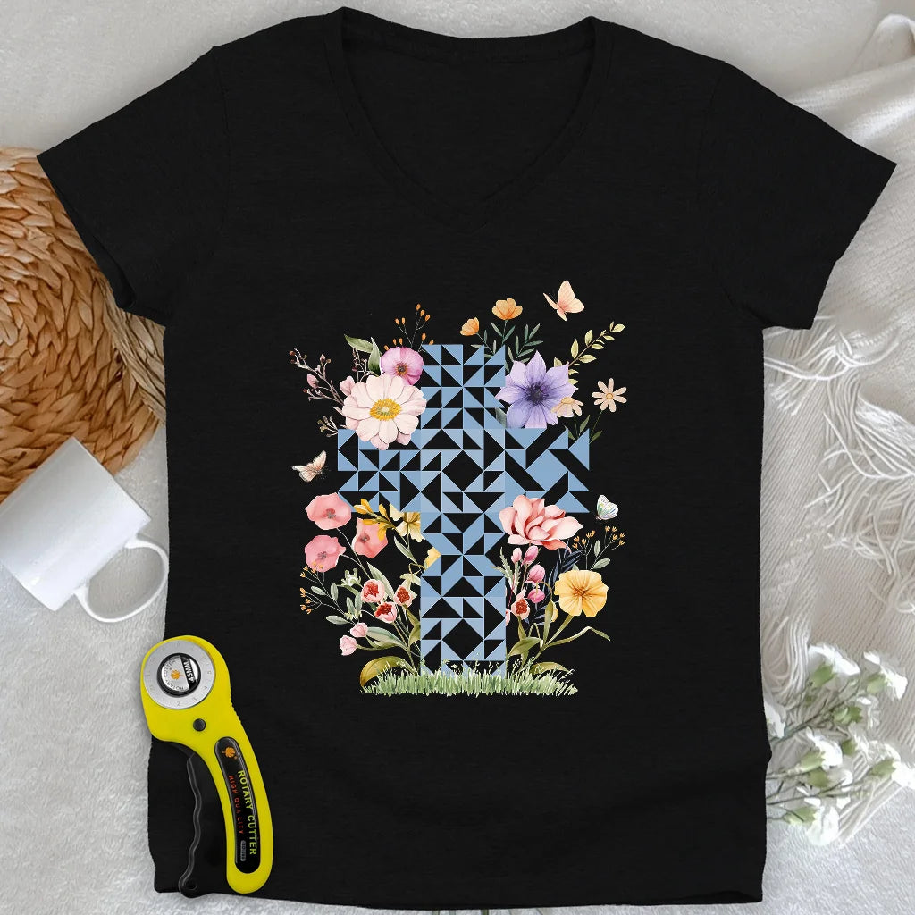 Chemisier floral col V femme matelassé « Floral Faith »