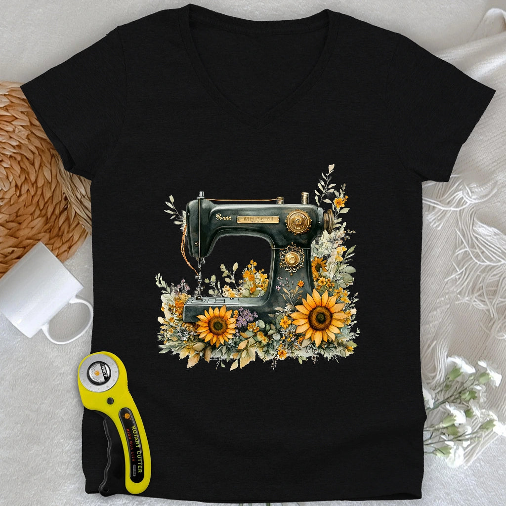 Floral Sewing Machine V-neck