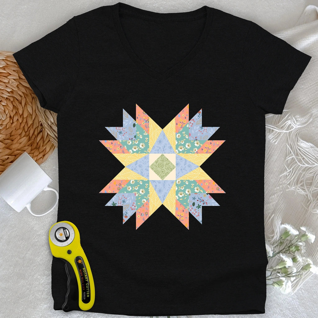 Floral Star Quilt V-neck