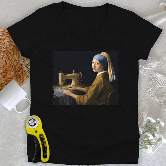 Girl With A Sewing Machine Lady V-neck