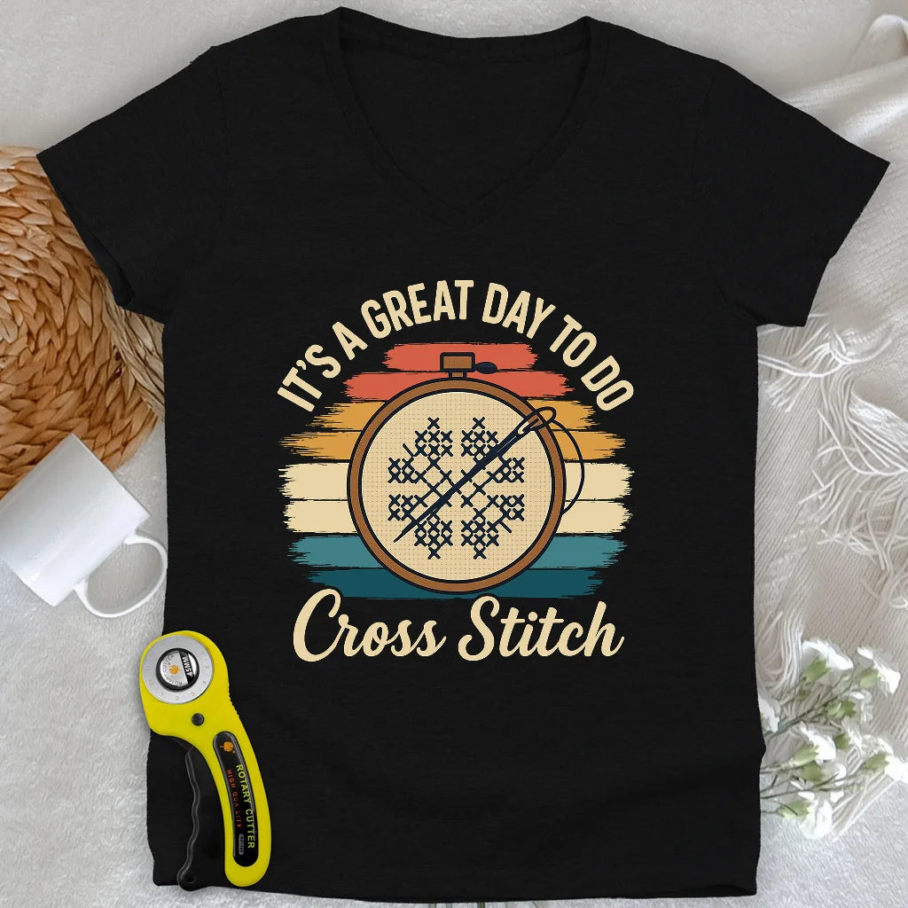 Great Day to Stitch Lady V-neck