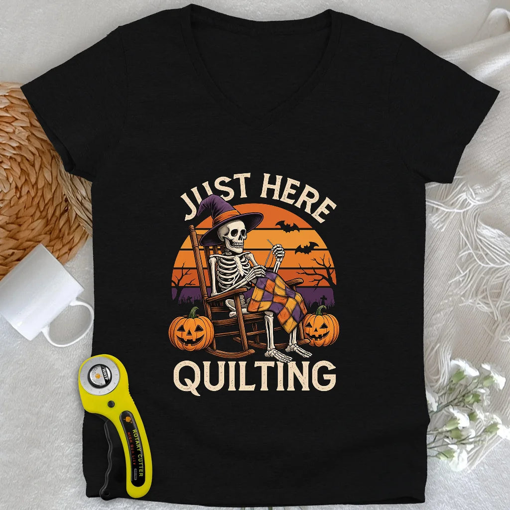 Just Here Quilting Lady V-neck