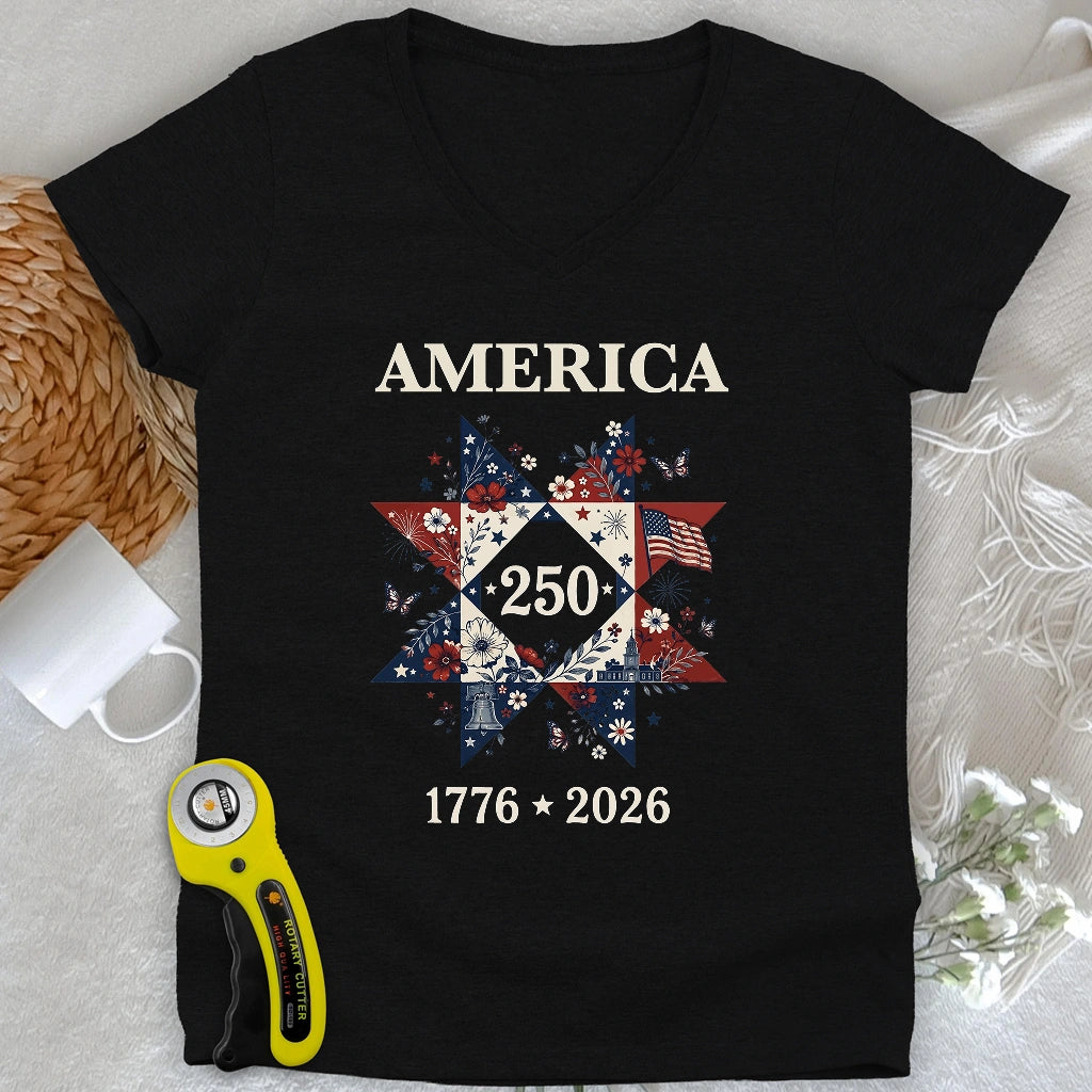 Liberty In Bloom Quilt Lady V-neck