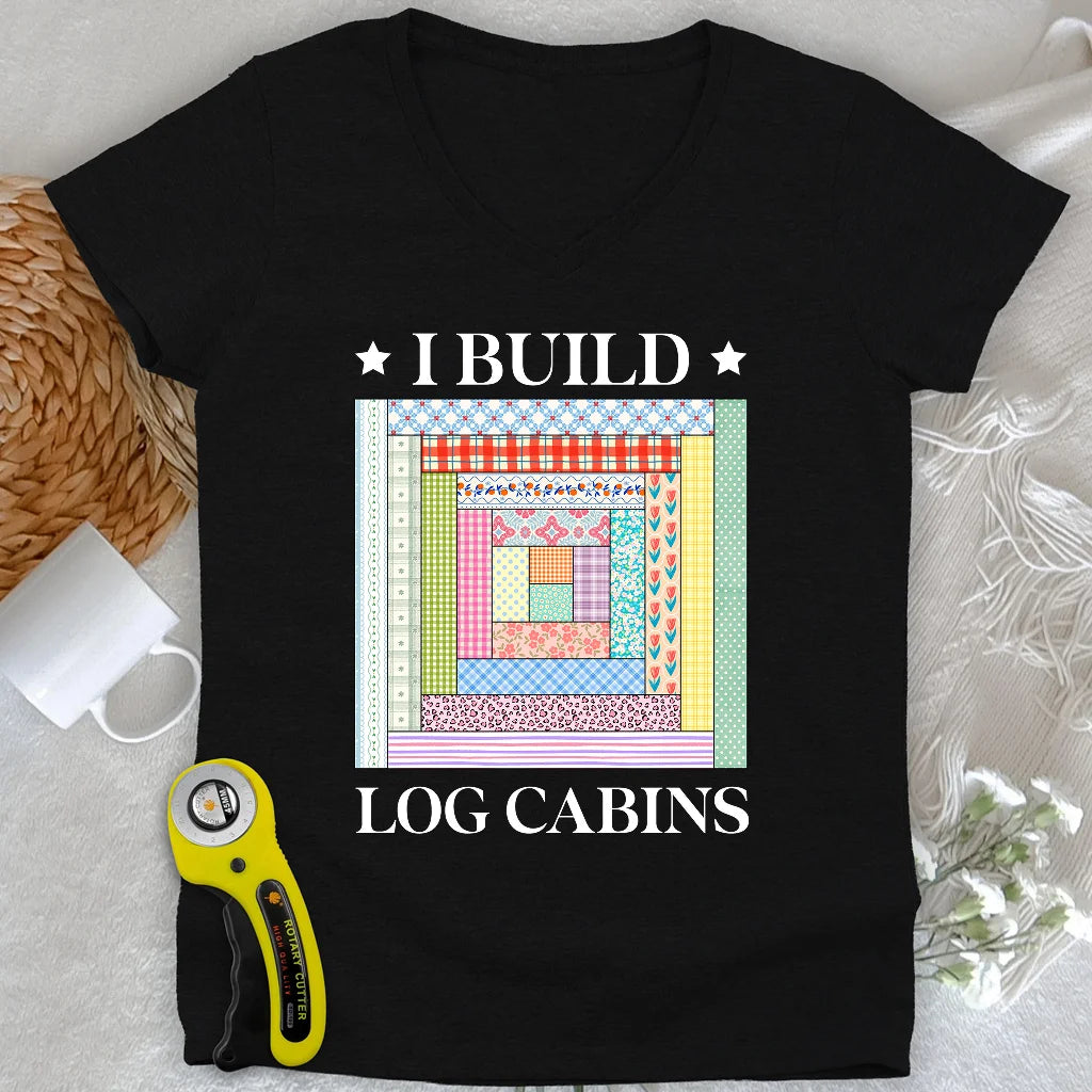 Log Cabin Builder Lady V-neck
