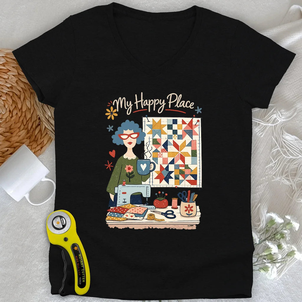 T-shirt col en V femme My Happy Place