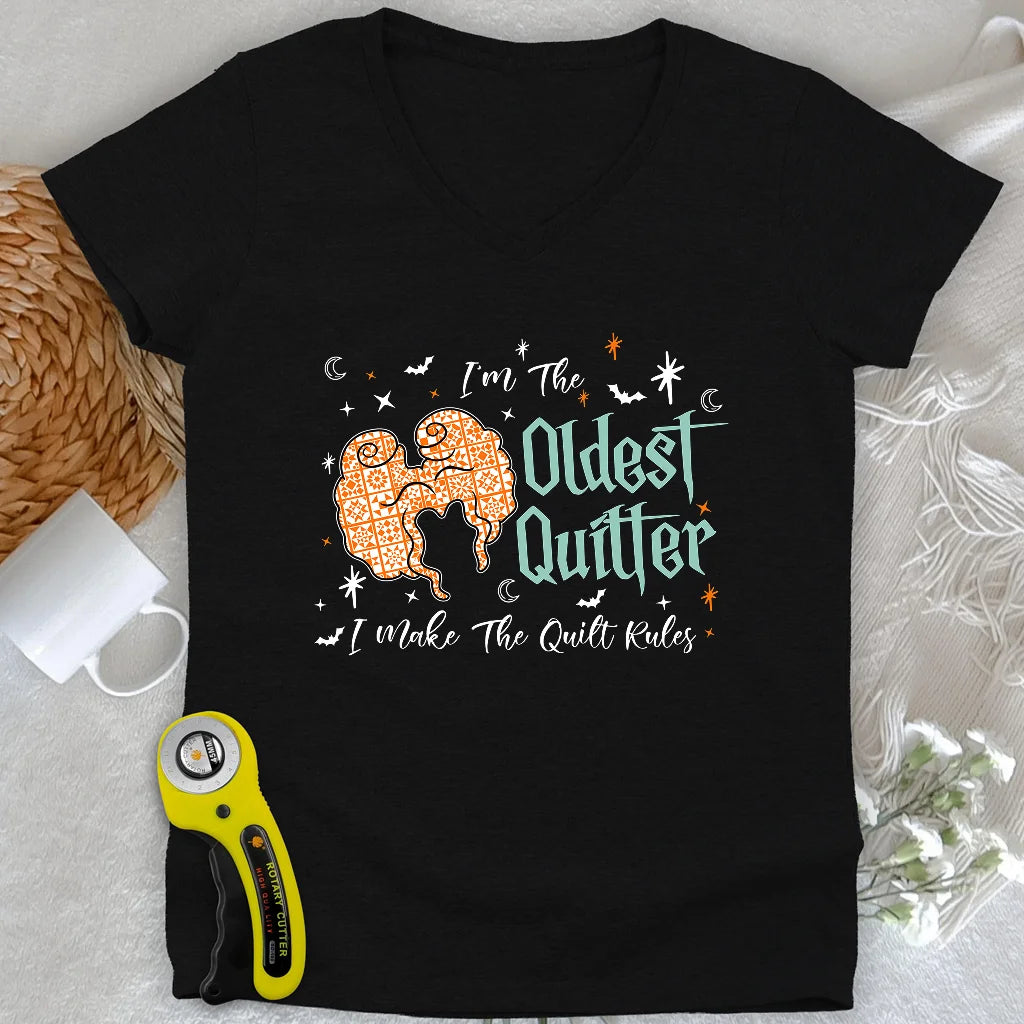 Oldest Quilter Lady V-neck