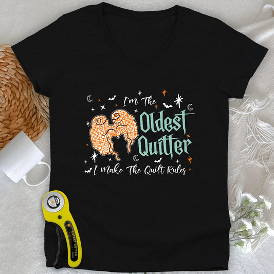 Oldest Quilter Lady V-neck