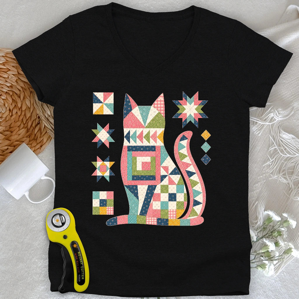 Patchwork Cat Lady V-neck