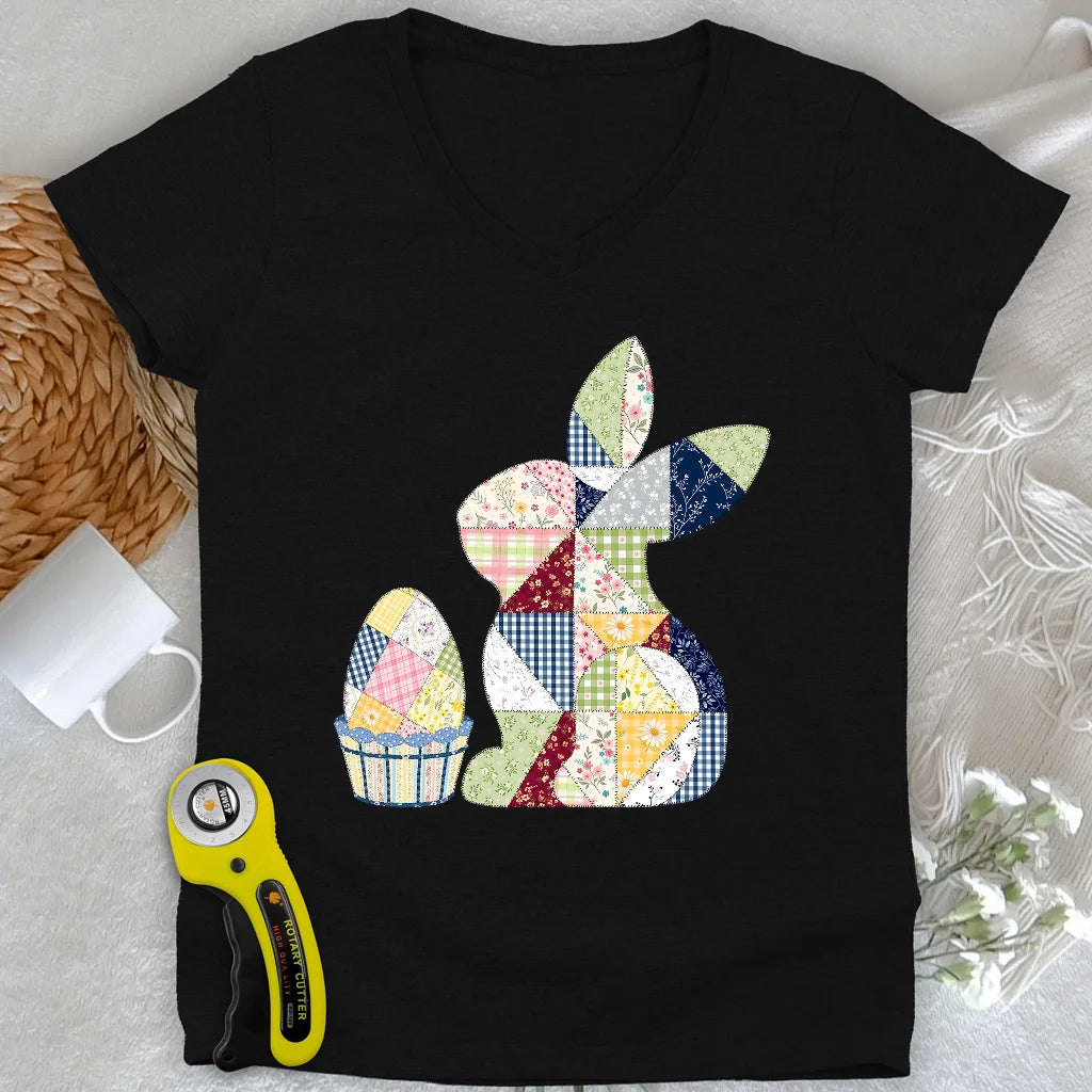 Lapin de Pâques en patchwork pour femme Col en V
