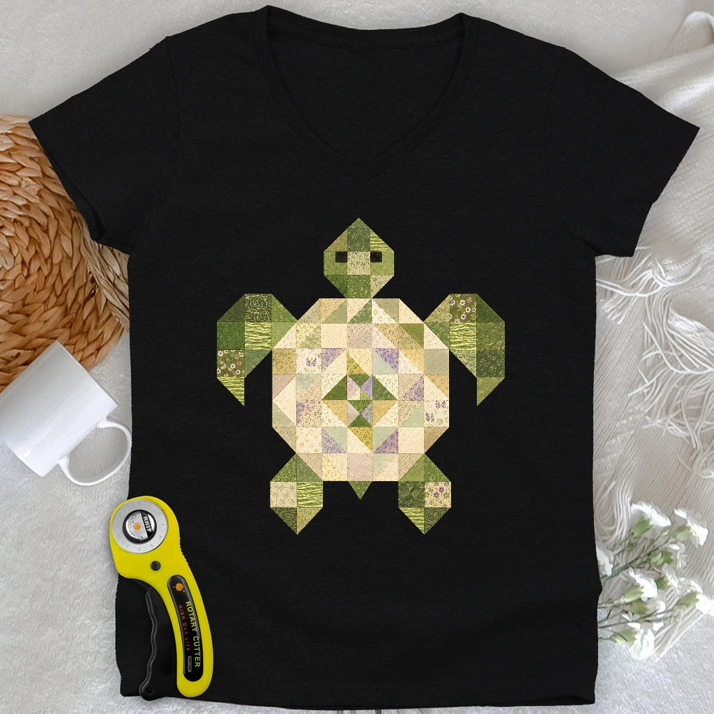 Patchwork Turtle Lady V-neck