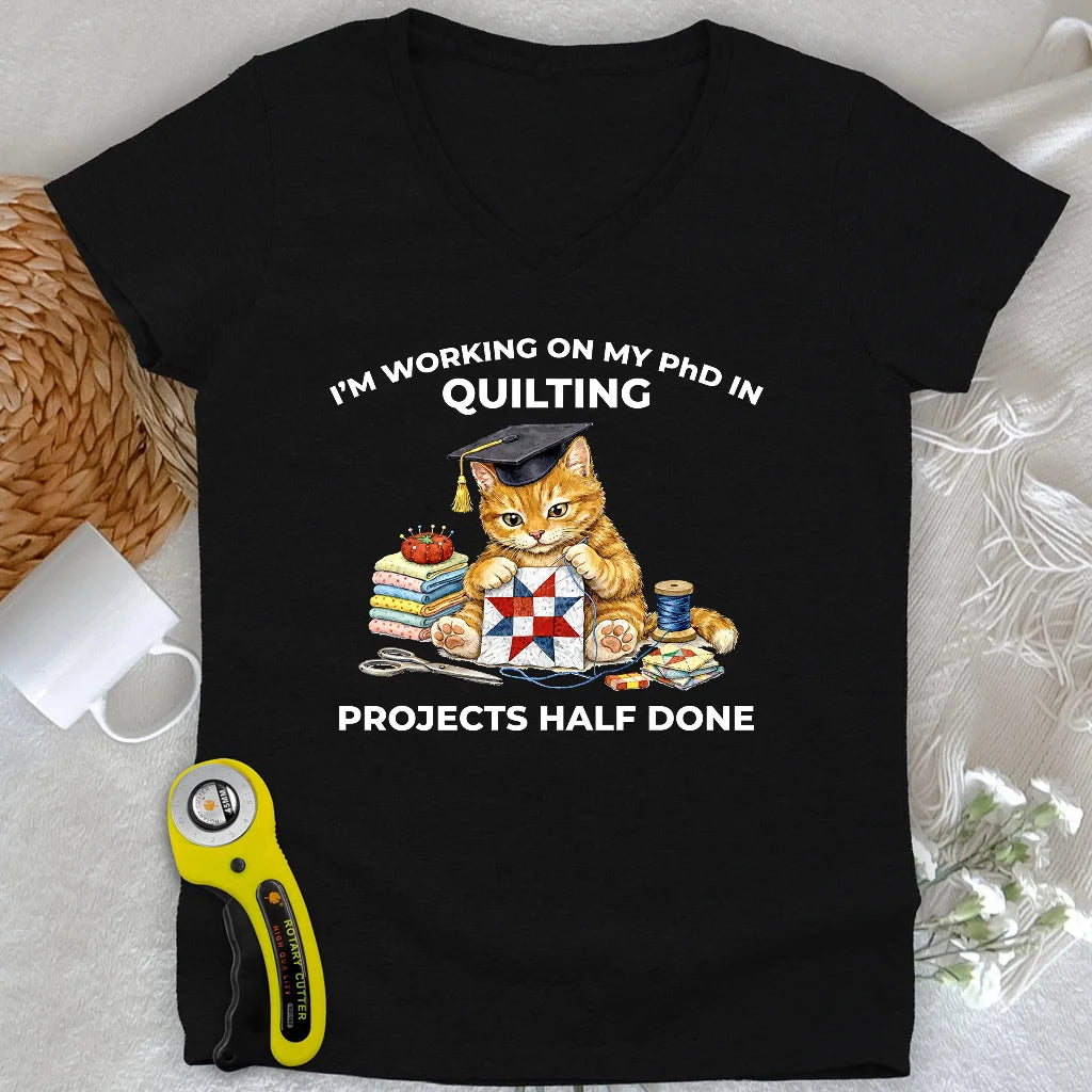 T-shirt Col V Femme PhD en matelassage