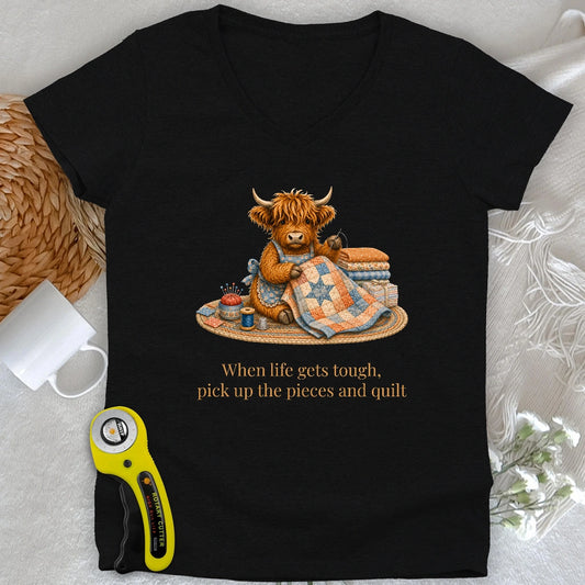 Pieces and Quilt Lady V-neck
