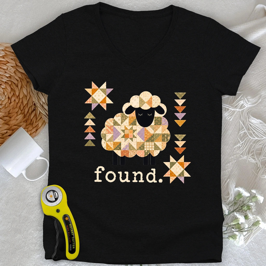 Psalm 23 Patchwork Sheep Lady V-neck