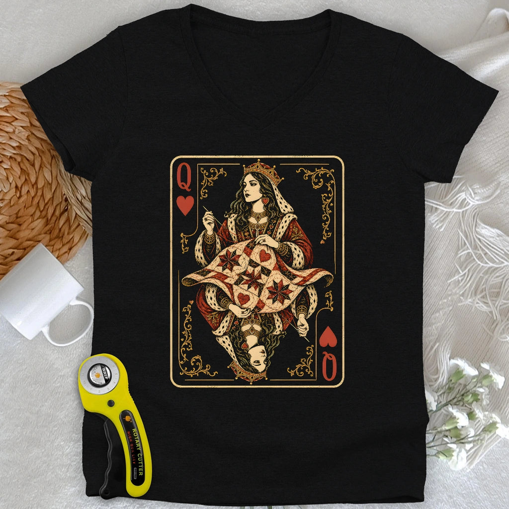 Queen Of Quilt Lady V-neck