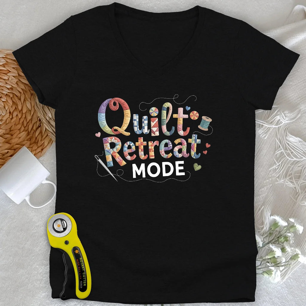 Quilt Retreat Mode Lady V-neck