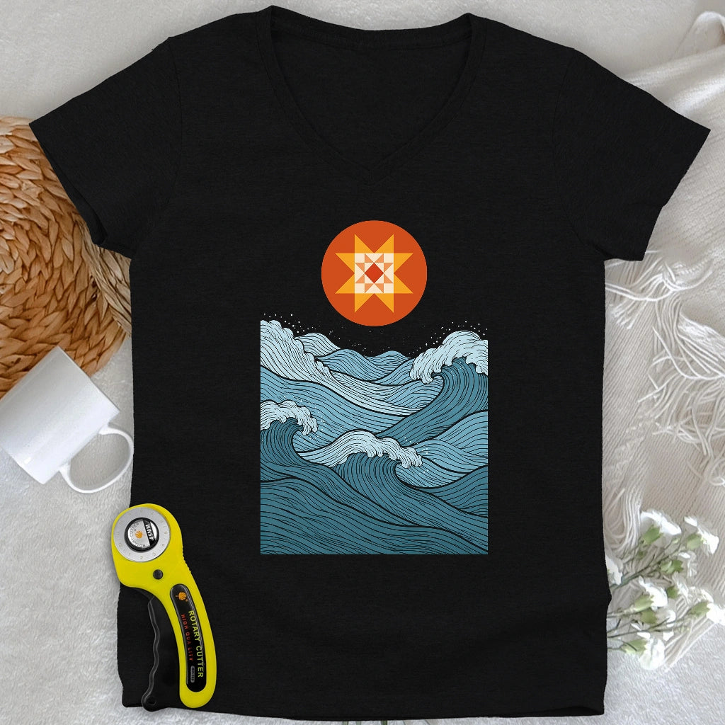 Quilted Sunset Ocean Lady V-neck